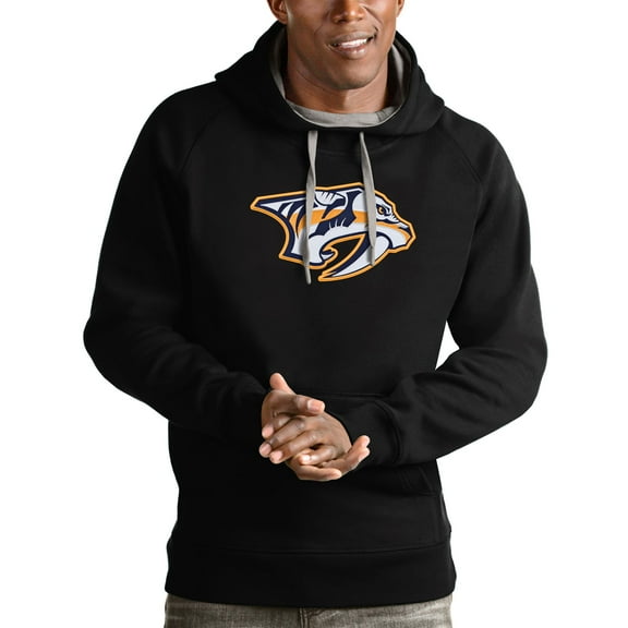 Men's Antigua Black Nashville Predators Logo Victory Pullover Hoodie