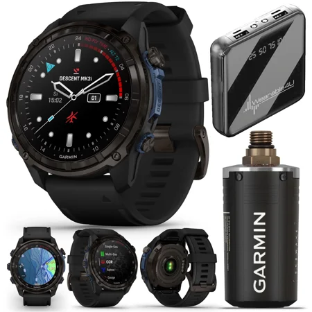 Garmin Descent Mk3i 51 mm w/T2 Transceiver: Titanium Dive Computer +Extra-Long Strap, AMOLED Display, GPS Smartwatch & Wearable4U Gift Bundle (010-02752-10)