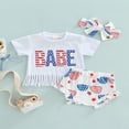 thumbnail image 2 of 3PCs 4ème de Juillet Tenue Bébé Bébé Filles Garçons Manches Courtes Tops Col Rond Pompon T-Shirt et Short Bloomers Bandeau, 2 of 6
