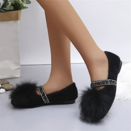 

Cathalem Women Wide Width Shoes Business Casual Ladies Fashion Solid Color Wool Shoes Comfortable Soft Soled Flat Casual Shoes Shoes Black 8