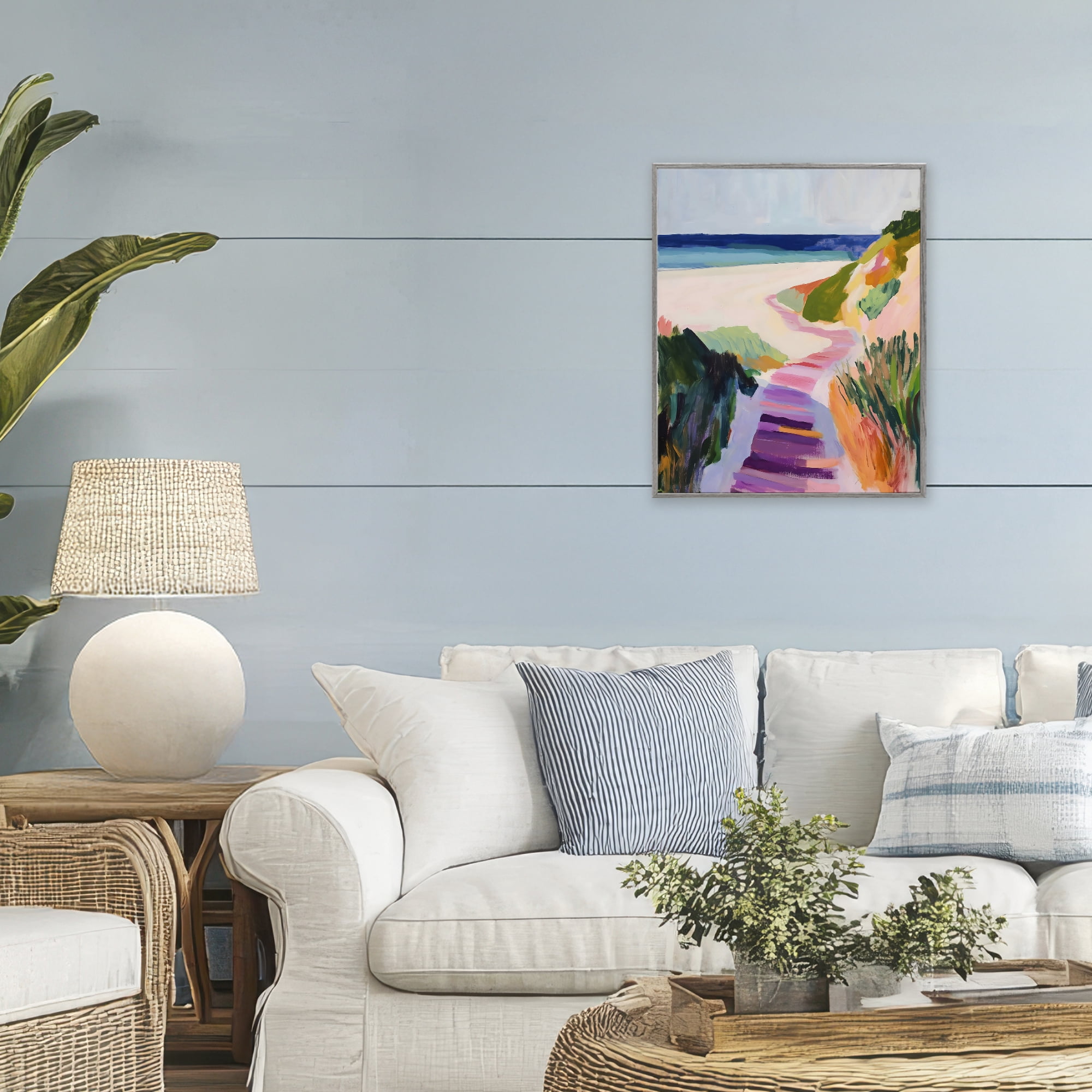Stupell Industries Pastel Beach Pathway to Shore Gray Framed Giclee Art, design by The Prints Vibe