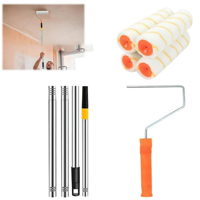 Paint Roller with Extended Removable Stainless Steel Pole Handle, Long Household