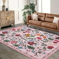 thumbnail image 2 of Floral 5x7 Area Rug Machine Washable Soft Print Boho Carpet Non Slip Low Pile Flower Area Rugs for Living Room Bedroom Dining Room Pink, 2 of 7