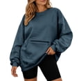 thumbnail image 3 of Tqcoqu Women's Crew Neck Oversized Sweatshirt, Long Sleeve Pullover with Zipper Kangaroo Pocket Casual Top, 3 of 10
