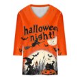 thumbnail image 5 of JTZGDY Halloween Tops for Women Dressy Casual Fall 3/4 Length Sleeve Thanksgiving Day Funny Ghost Pumpkin Printed V Neck Graphic Tunic Shirts Loose Oversized Comfy Pullover Blouse, 5 of 7