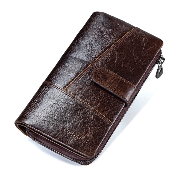 Contact's Men's Genuine Leather Wallet, Vintage Long Wallet, Business Card Case Checkbook (Coffee )