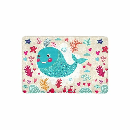 MKHERT Funny Whale Seahorse Starfish Cartoon Marine Illustration Doormat Rug Home Decor Floor Mat Bath Mat 23.6x15.7 inch
