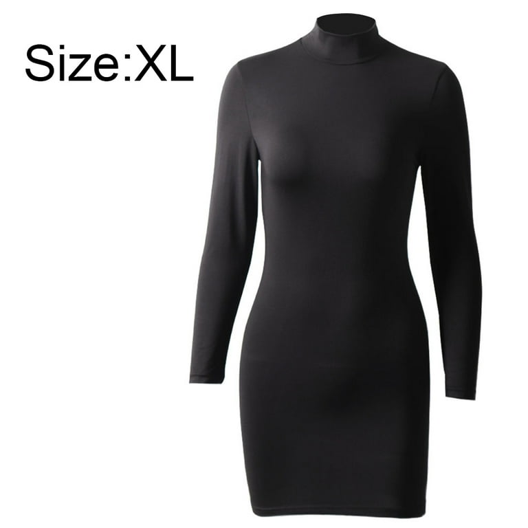 Women s Sexy Club Dresses Basic Long Sleeve Turtleneck Dress Walmart