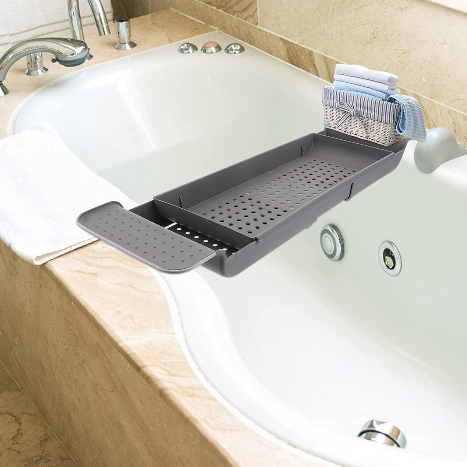 Plateau De Baignoire Extensible – Réglable De 55 à 78 Cm, Plastique Résistant, Antidérapant, Avec Trous D’évacuation - 11