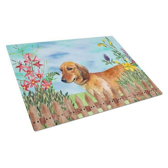 Carolines Treasures CK1214LCB Dachshund Spring Glass Cutting Board, Large