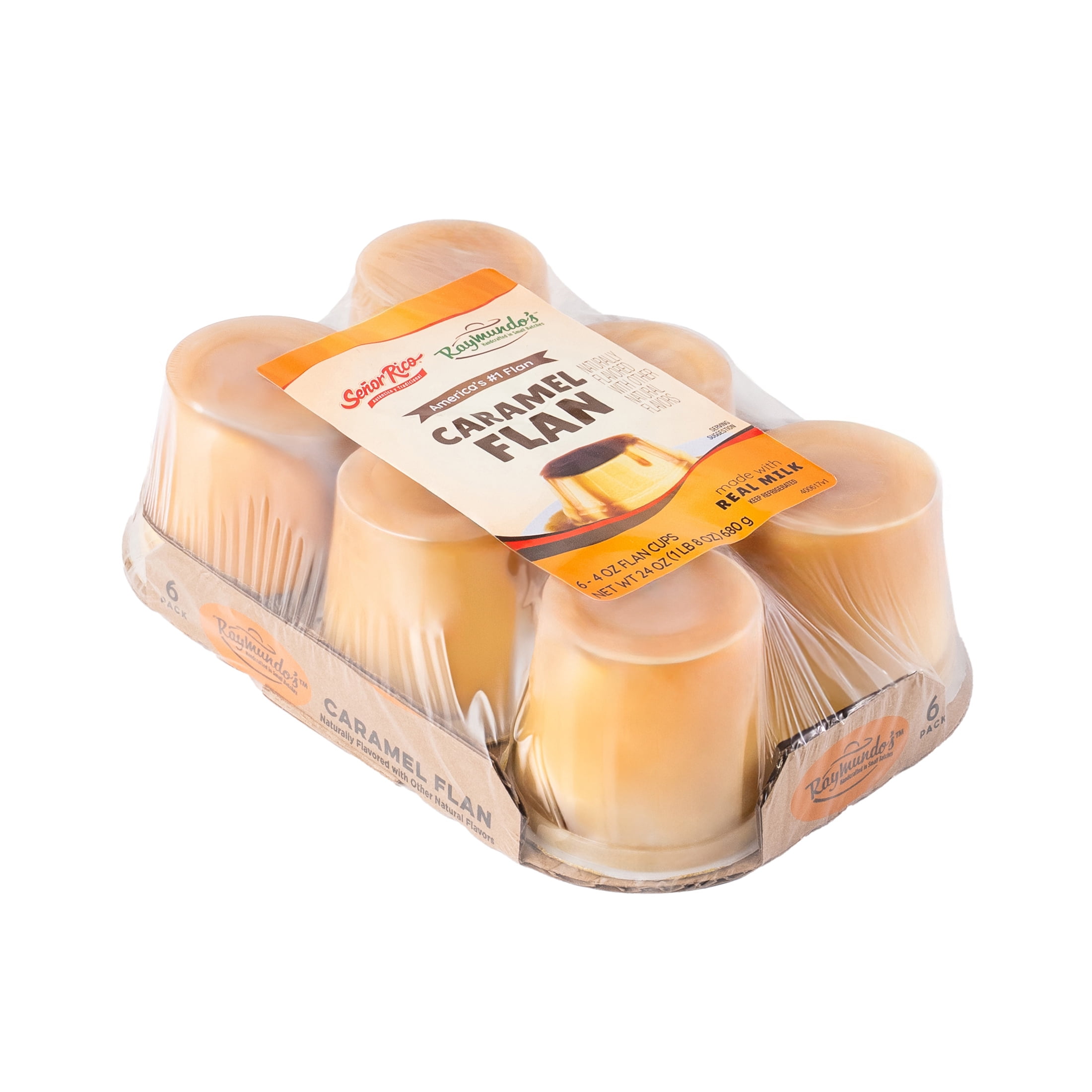 Raymundo's Caramel Flan Dessert Refrigerated Snack Cups, 4 oz, 6 Pack, Peanut-Free