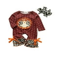 thumbnail image 1 of Infant Thanksgiving Long Sleeve Jumpsuit Bow Headband Cartoon Turkey Print Ruffle Decoration Spring Clothing, 1 of 5