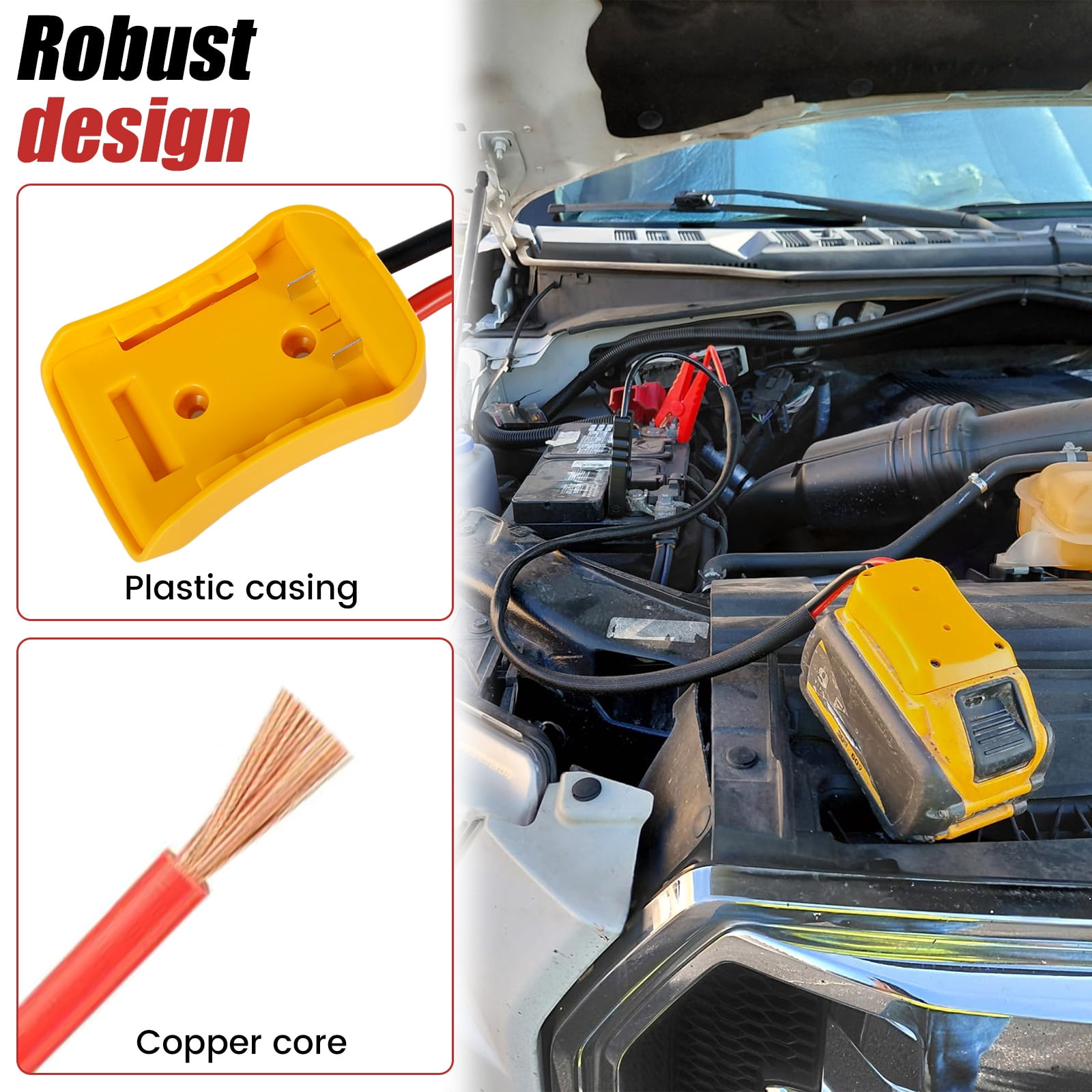 Jump Starter Cable with Battery Adapter 8AWG 3.3ft 12-24V Jumper Cable with Alligator Clip for Car Truck RV Portable Power Station