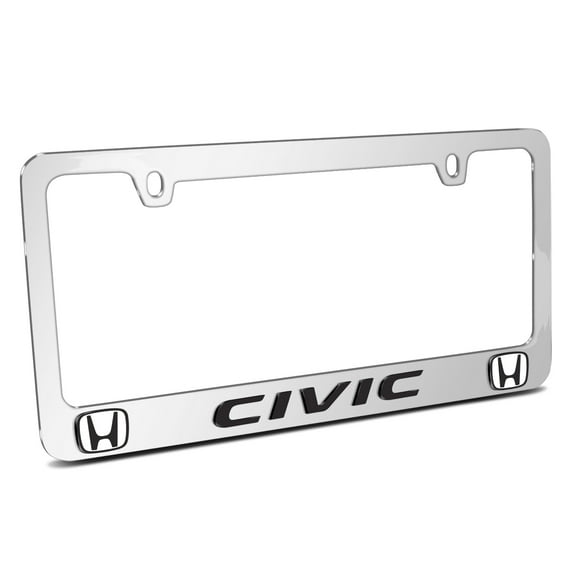 Honda Civic Dual Logo 3D Embossed Letters on Mirror Chrome Metal License Plate Frame
