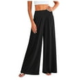 thumbnail image 1 of Women's High Waisted Flowy Palazzo Pants with Pockets, Knit Fabric, Wide Leg, Multiple Color Options, 1 of 5