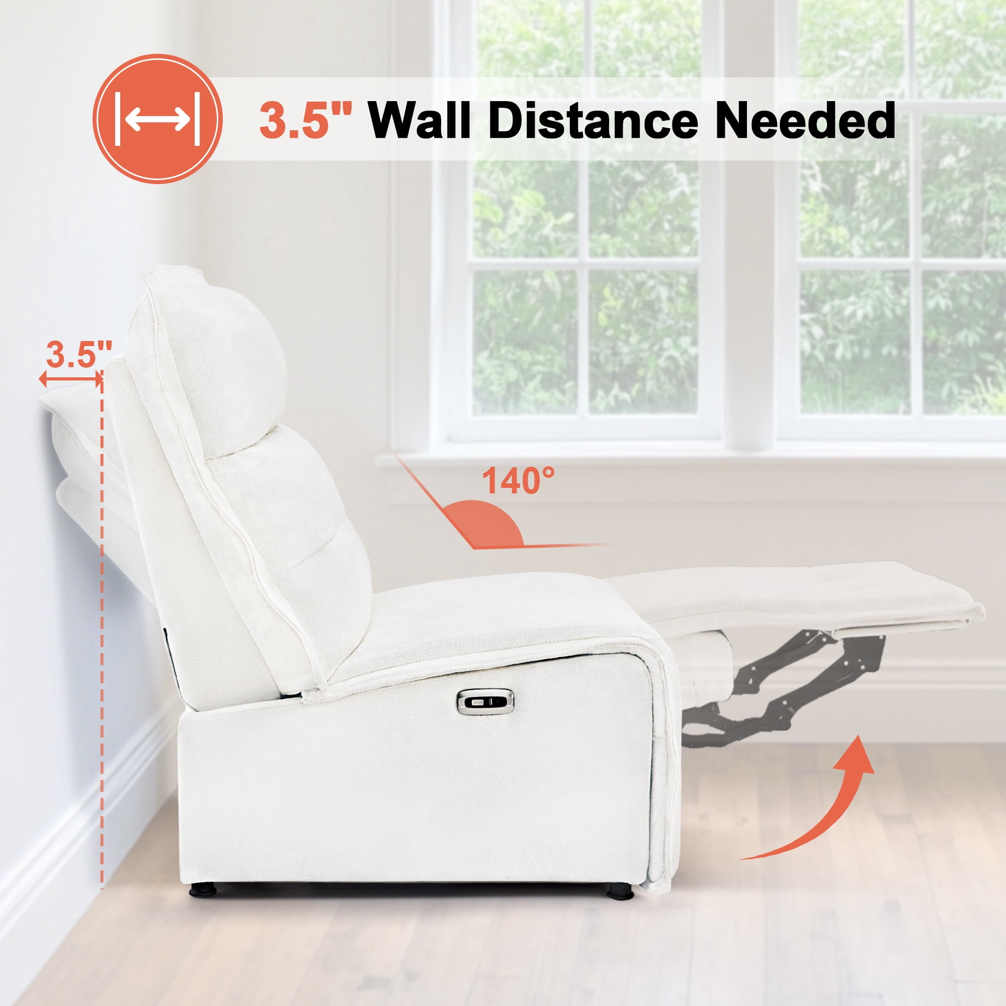 MCombo Wall Hugger Armless Power Recliner Chair, 29.5" Extra Wide Seat, Oversized Fabric Powered Reclining Sofa for Living Room, Small Space ALR01