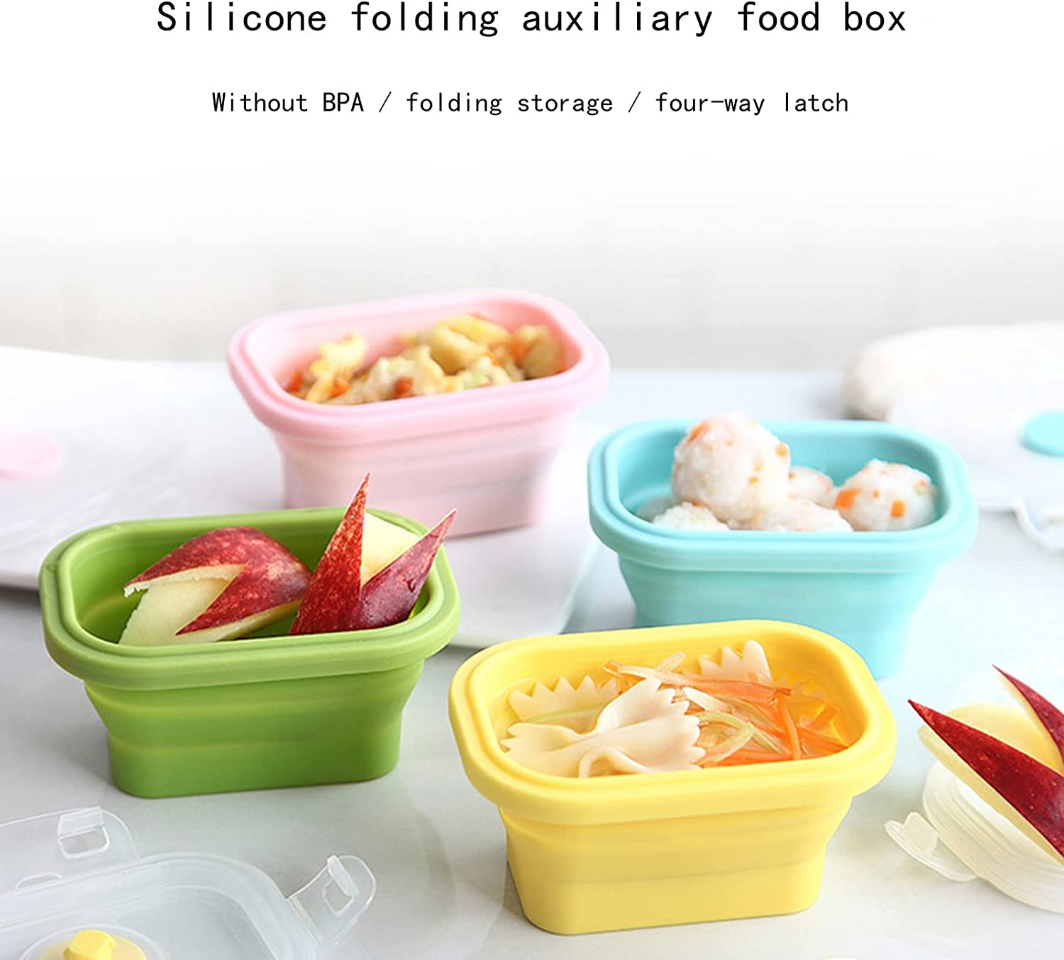 Collapsible Silicone Food Storage Container with Lid, Stackable, Space ...