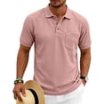 thumbnail image 7 of Hearthz S-5XL Mens Golf Polo Waffle Textured Short Sleeve Shirt for Men Big and Tall Solid Color Mens Golf Polo Shirts with Chest Pocket Pink S, 7 of 7