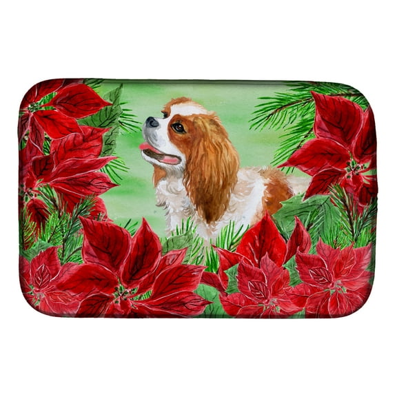 Cavalier Spaniel Poinsettas Dish Drying Mat