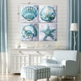 thumbnail image 3 of American Art Decor 4 Piece Teal & Gray Beach Theme Canvas Wall Art Set - Home Decor Print for Living Room, Bedroom, Bathroom, & Guest Room (Elegant Shell, 16"x16"), 3 of 9
