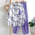 thumbnail image 4 of Women's 2 Piece Pants Sets - Aesthetic Printed Long Sleeve Button Up Lapel Shirt and Wide Leg Pant Lounge Outfits (XL, Purple), 4 of 4