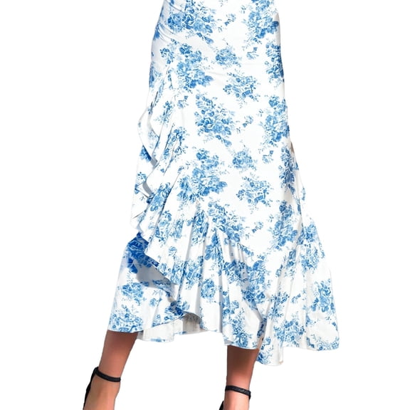 Midi Skirts for Women Flared Ruffle Color Block Breathable Flowy Maxi Skirt Summer Boho Pleated Beach Long Skirts with Pockets