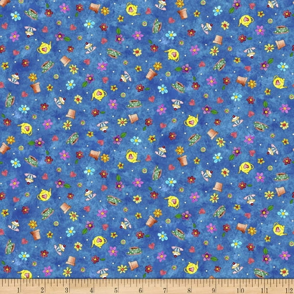 Quilting Treasures Quilt Fabrics Shop Hop Tossed Motifs Blue 100% Cotton Fabric sold by the yard