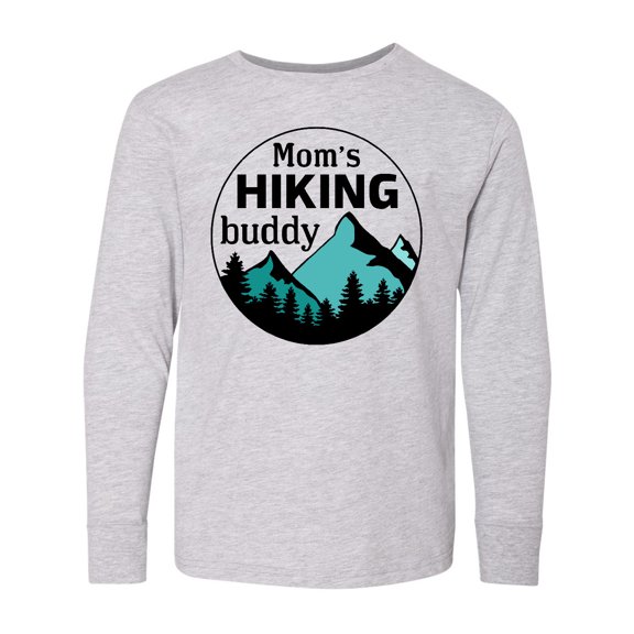 Inktastic Mom's Hiking Buddy with Mountains and Trees Long Sleeve Youth T-Shirt