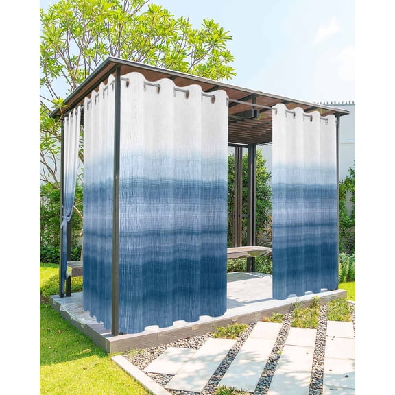 nqOlkjepod Outdoor Curtains for Patio Waterproof, Haze Blue White Ombre Outdoor Privacy Panels Grommet, Vintage Gradient Striped Aesthetics Blackout Outside Curtains for Porch 54"x108", 1 Panel