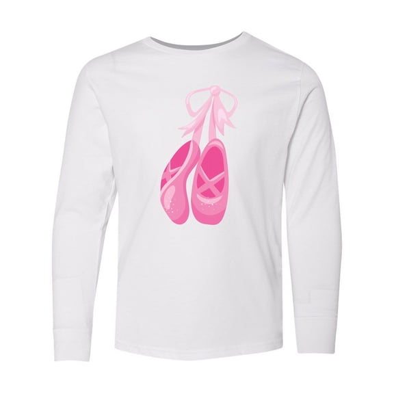 Inktastic Ballet Shoes, Ballet Slippers, Ballet Dance, Pink Long Sleeve Youth T-Shirt