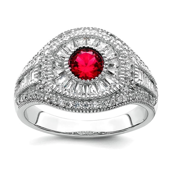 13.3mm 925 Sterling Silver Rhodium Plated Polished Red and White Cubic Zirconia Ring Size 6 Ring for Women