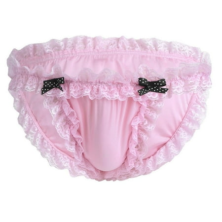 

SQUARE CARMEN Men Briefs Briefs Underwear Satin Lace Bow Thong Panties Panties Underpants Pink XL