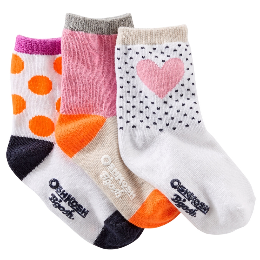 OshKosh Baby Girls 3Pack Polka Dot Heart Crew Socks