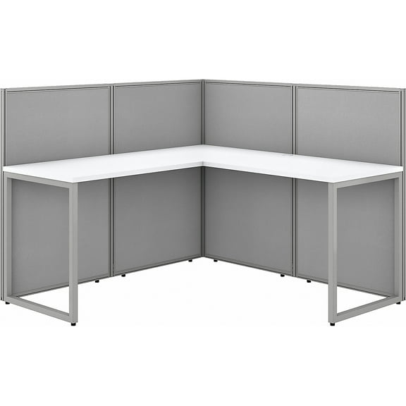Easy Office 60W L Shaped Cubicle Desk with 45H Panels in White - Engineered Wood