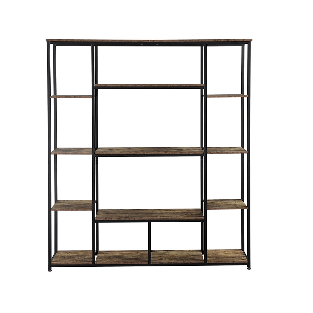 Resenkos 5 Tier Tall Industrial Bookcase Wood Metal Frame Standing Book Shelf, Display Bookshelves Storage Organizer, Tiger