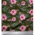 thumbnail image 1 of Soimoi Green Heavy Canvas Fabric Leaves & Chrysanthemum Floral Print Fabric by the Yard 58 Inch Wide, 1 of 3