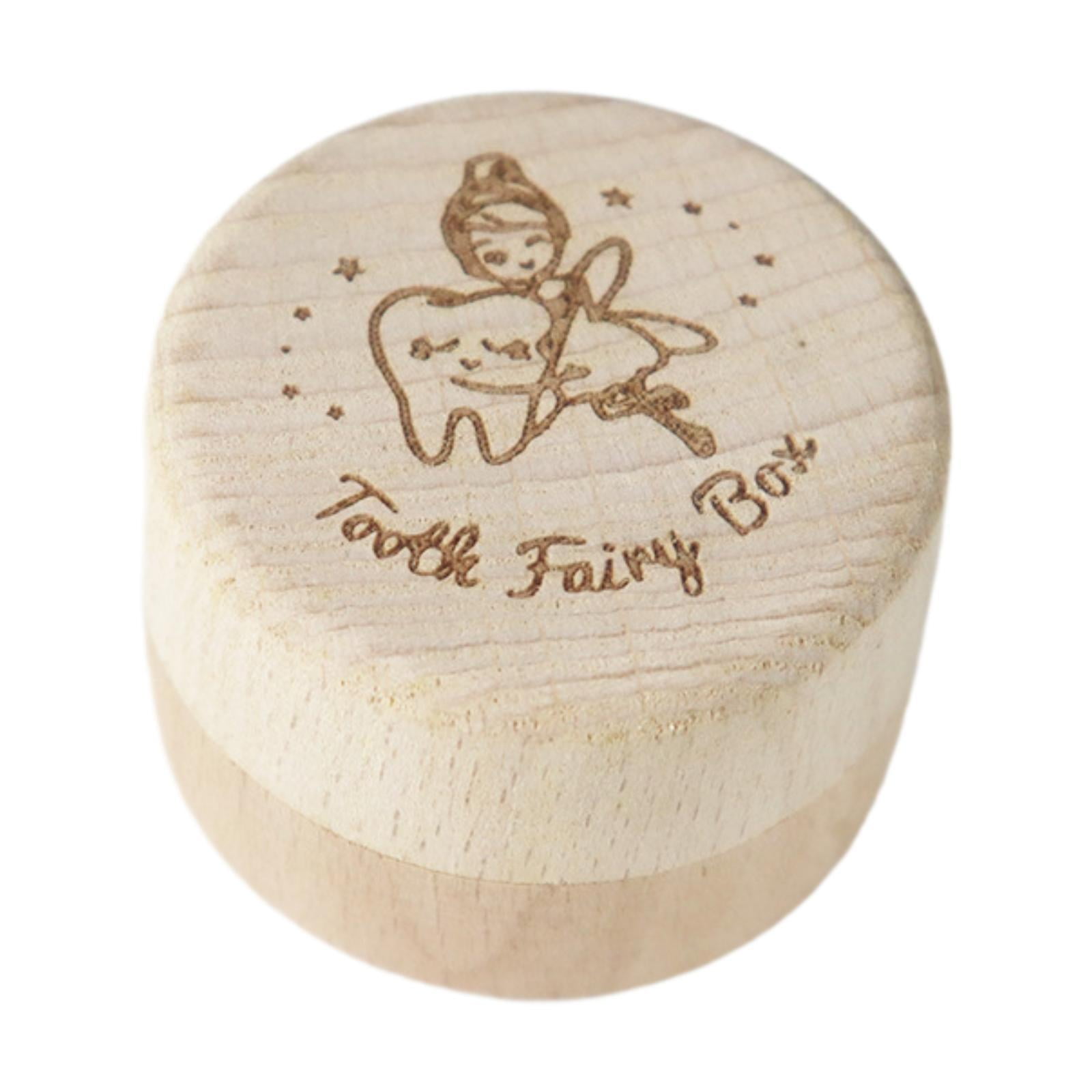 Yinanstore Tooth Fairy Box Tooth Holder Collection Box Portable Fetal Hair Wooden Baby Box Tooth Container Case for Baby Shower Children B