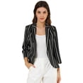 thumbnail image 1 of Blazer De Solapa Con Muescas Y Mangas 3/4 A Rayas Para Mujer Negro oscuro M, 1 of 6