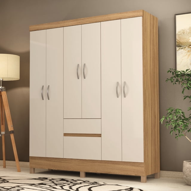 Closet Ropero de 6 Puertas 2 Cajones Color Blanco/Café Modelo 62920-140