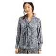thumbnail image 3 of INC Womens Blue Printed Long Sleeve Tie Neck Blouse Size: M, 3 of 4