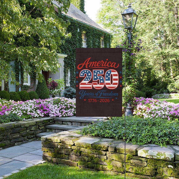 America 250 Years of Freedom Garden Flag 1776-2026, Red White Blue Patriotic Burlap Yard Flag for 250th Independence Anniversary Decorations