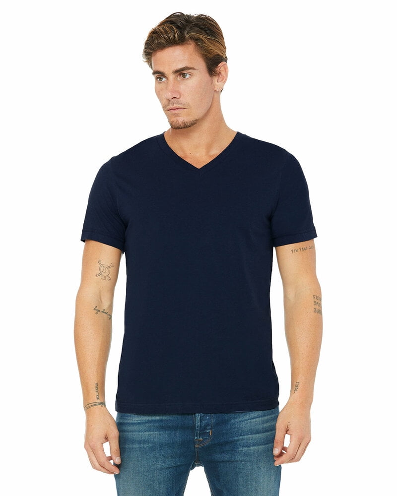 BELLA+CANVAS Adult Short Sleeve V-Neck Personalized T-Shirt, Create your own Designs, Navy, XXL, Unisex
