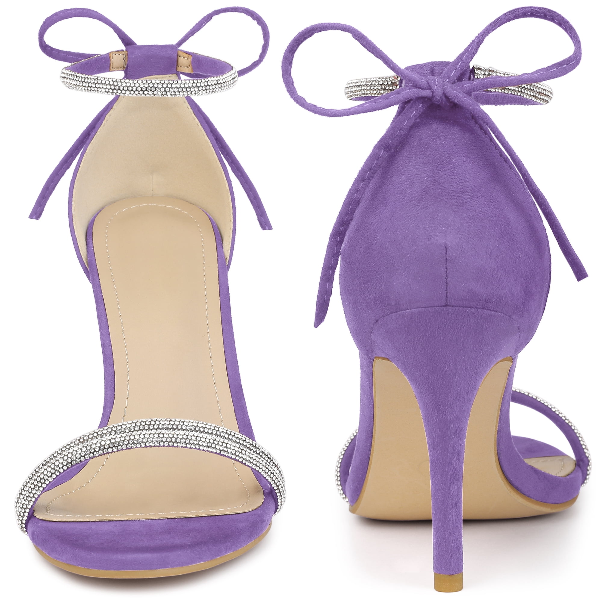 DARING DIVA Women's Rhinestone Ankle Tie Stiletto Heels Sandals Purple 8
