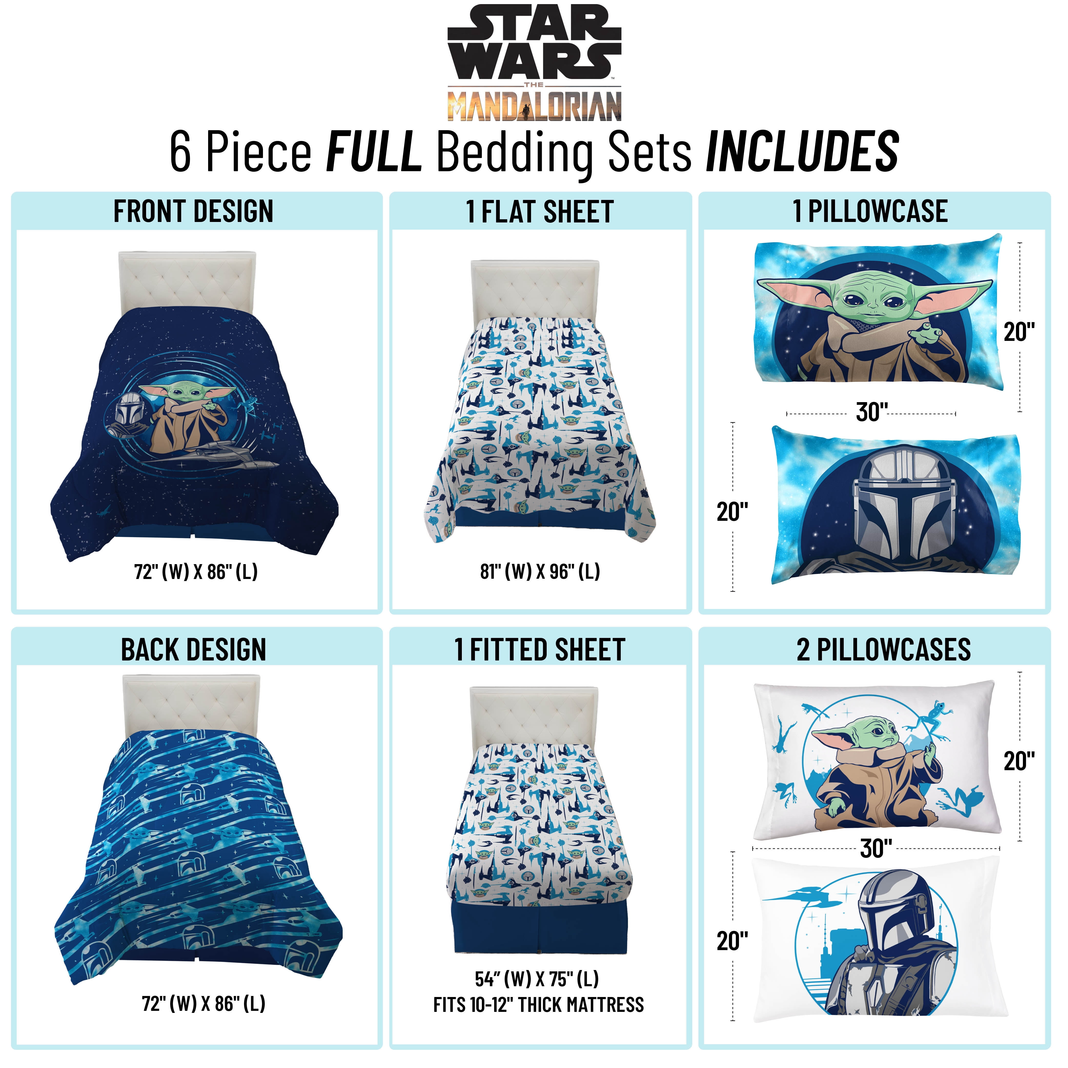 Star Wars Grogu Blue 7 Piece Full bed Set w/ Sham, 100% Microfiber