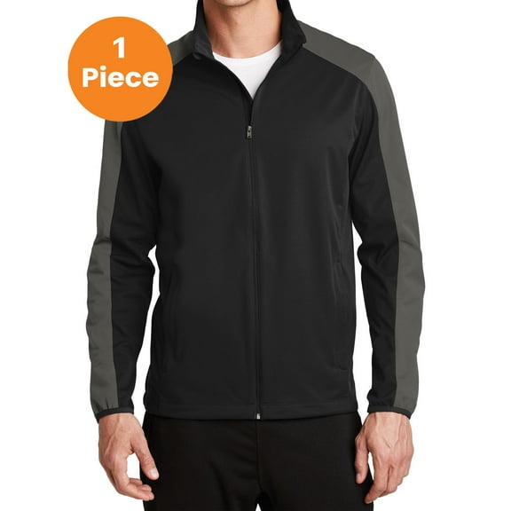 Port Authority J718 Active Colorblock Soft Shell Jacket, Deep Black/ Grey Steel, XS, Womens Coats