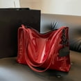 thumbnail image 3 of DEBGFS Stylish Patent Leather Tote Bag Solid Color Large Capacity Shoulder Bag Bucket Bags Underarm Bag For Daily Use,Black, 3 of 7