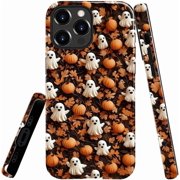 Case for iPhone 16 Pro, Fall Pumpkins Ghost Autumn Phone Case Slim Silicone Shockproof Cover for Girls Women (Glossy & Durable）