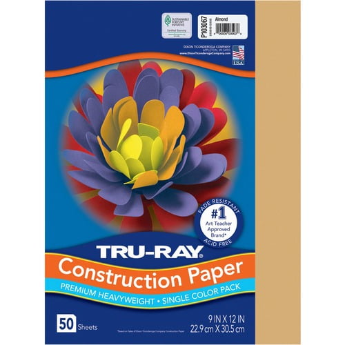 Tru-Ray Construction Paper - Art Project, Craft Project - 9"Width x 12"Length - 76 lb Basis Weight - 50 / Pack - Almond - Fiber, Sulphite | Bundle of 5 Packs
