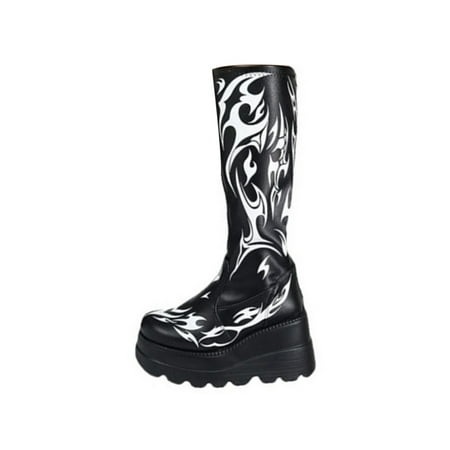 

Lacyhop Women High Calf Bootie Wedge Fashion Boots Vintage Punk Boot Outdoor Warm Booties Comfort Color Block Winter Shoes Black 8