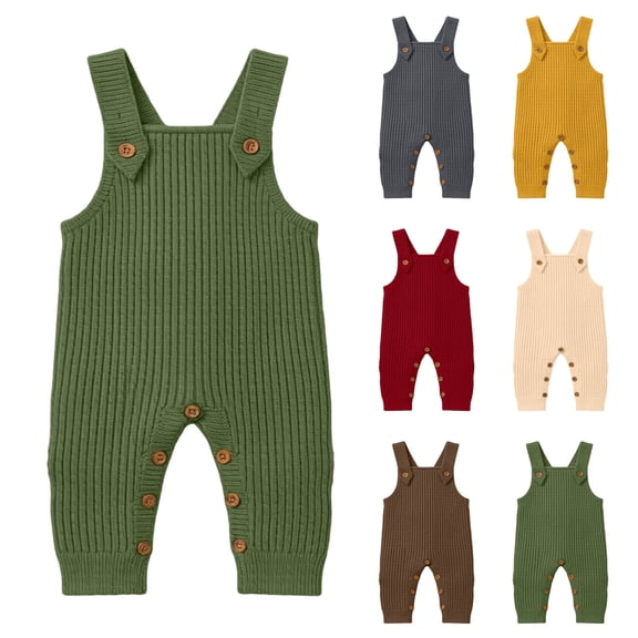 Soft Knit Sleeveless Overalls for Baby 0-3 Years, Solid Color Spring Autumn Romper Toddler Boys Girls Crawler Clothes with Adjustable Straps Yellow